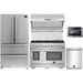 Forno 5-Piece Pro Appliance Package - 48-Inch Gas Range, Refrigerator, Wall Mount Hood with Backsplash, Microwave Drawer, & 3-Rack Dishwasher in Stainless Steel FORNO