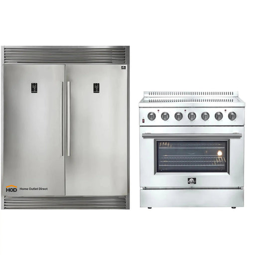 Forno 2-Piece Appliance Package - 36-Inch Electric Range and Pro-Style Refrigerator and Freezer in Stainless Steel FORNO