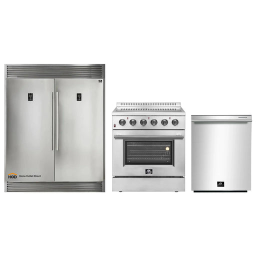 Forno 3-Piece Appliance Package - 30-Inch Electric Range, Pro-Style Refrigerator, and Dishwasher in Stainless Steel FORNO