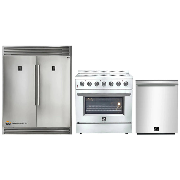 Forno 3-Piece Appliance Package - 36-Inch Electric Range, Pro-Style Refrigerator, and Dishwasher in Stainless Steel FORNO