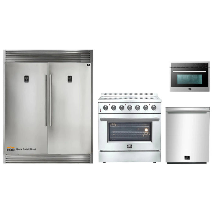 Forno 4-Piece Appliance Package - 36-Inch Electric Range, Pro-Style Refrigerator, Dishwasher, and Microwave Oven in Stainless Steel FORNO