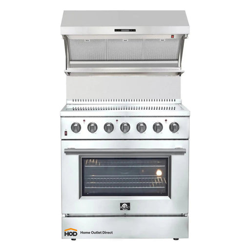 Forno 2-Piece Appliance Package - 36-Inch Electric Range and Wall Mount Range Hood with Backsplash in Stainless Steel FORNO
