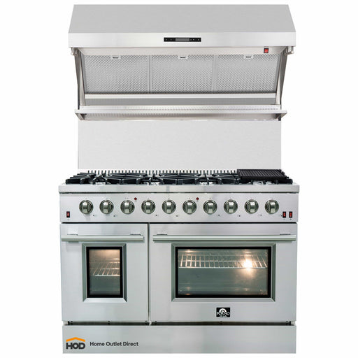 Forno 2-Piece Appliance Package - 48-Inch Gas Range & Wall Mount Hood with Backsplash in Stainless Steel FORNO