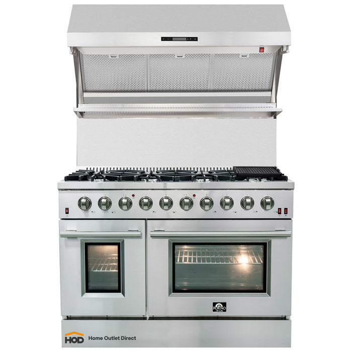 Forno 2-Piece Appliance Package - 48-Inch Gas Range & Wall Mount Hood with Backsplash in Stainless Steel FORNO