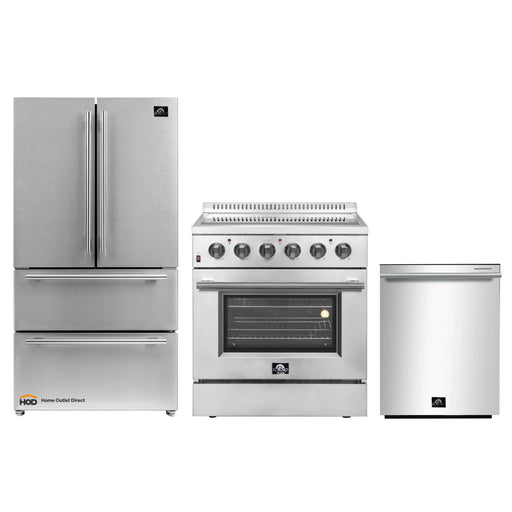 Forno 3-Piece Appliance Package - 30-Inch Electric Range, French Door Refrigerator, and Dishwasher in Stainless Steel FORNO
