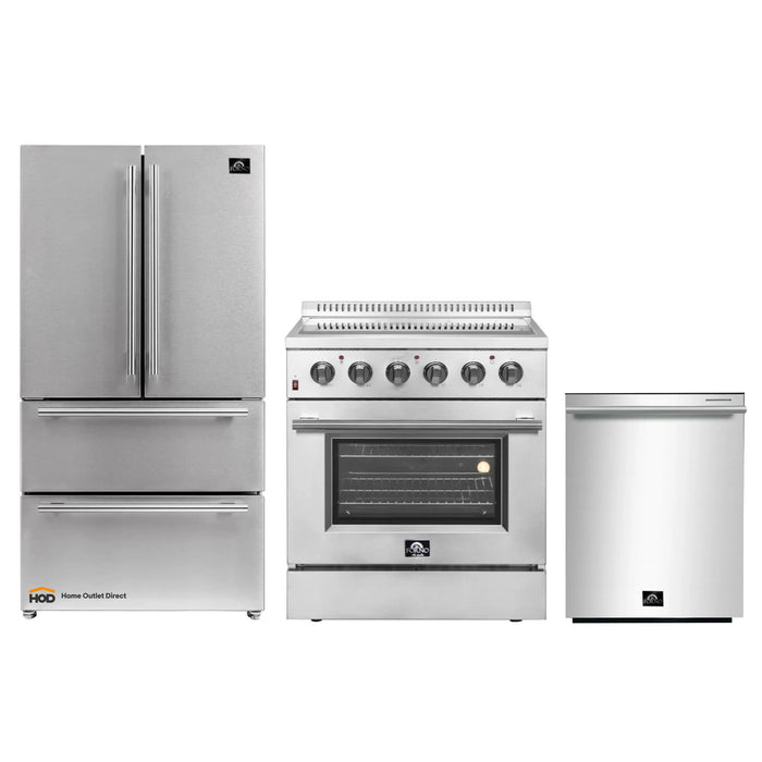 Forno 3-Piece Appliance Package - 30-Inch Electric Range, French Door Refrigerator, and Dishwasher in Stainless Steel FORNO