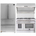 Forno 3-Piece Appliance Package - 48-Inch Dual Fuel Range, Refrigerator, & Wall Mount Hood with Backsplash in Stainless Steel FORNO