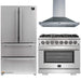 Forno 3-Piece Pro Appliance Package - 36-Inch Dual Fuel Range, 36-Inch Refrigerator & Wall Mount Hood in Stainless Steel FORNO