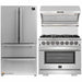 Forno 3-Piece Pro Appliance Package - 36-Inch Dual Fuel Range, 36-Inch Refrigerator & Wall Mount Hood with Backsplash in Stainless Steel FORNO