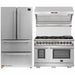 Forno 3-Piece Pro Appliance Package - 48-Inch Dual Fuel Range, Refrigerator, & Wall Mount Hood with Backsplash in Stainless Steel FORNO