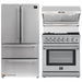 Forno 3-Piece Appliance Package - 30-Inch Dual Fuel Range with Air Fryer, 36-Inch Refrigerator & Wall Mount Hood with Backsplash in Stainless Steel FORNO