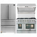 Forno 3-Piece Appliance Package- 48-Inch Gas Range, Refrigerator, & Wall Mount Hood with Backsplash in Stainless Steel FORNO
