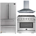Forno 3-Piece Pro Appliance Package - 36-Inch Gas Range, Refrigerator, & Wall Mount Hood in Stainless Steel FORNO