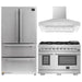 Forno 3-Piece Pro Appliance Package - 48-Inch Gas Range, Refrigerator, Wall Mount Hood in Stainless Steel FORNO