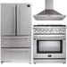 Forno 3-Piece Appliance Package - 30-Inch Gas Range, 36-Inch Refrigerator & Wall Mount Hood in Stainless Steel FORNO