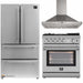Forno 3-Piece Appliance Package - 30-Inch Gas Range with Air Fryer, 36-Inch Refrigerator & Wall Mount Hood in Stainless Steel FORNO