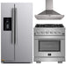 Forno 3-Piece Pro Appliance Package - 30-Inch Gas Range, Refrigerator with Water Dispenser, & Wall Mount Hood in Stainless Steel FORNO