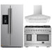 Forno 3-Piece Pro Appliance Package - 48-Inch Gas Range, Refrigerator with Water Dispenser, & Wall Mount Hood in Stainless Steel FORNO