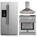 Forno 3-Piece Appliance Package - 30-Inch Gas Range with Air Fryer, Refrigerator with Water Dispenser,& Wall Mount Hood in Stainless Steel FORNO