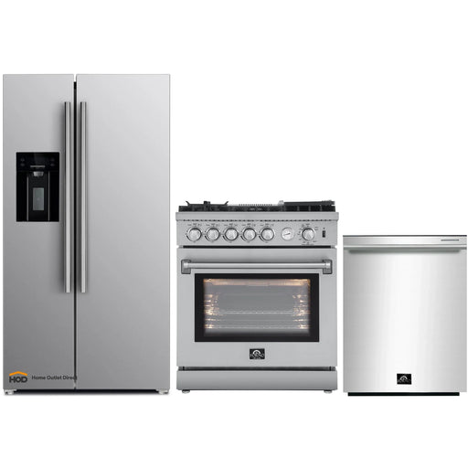 Forno 3-Piece Appliance Package - 30-Inch Gas Range with Air Fryer, Refrigerator with Water Dispenser,& Dishwasher in Stainless Steel FORNO
