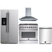 Forno 4-Piece Appliance Package - 36-Inch Dual Fuel Range, Refrigerator with Water Dispenser, Wall Mount Hood, & 3-Rack Dishwasher in Stainless Steel FORNO