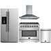 Forno 4-Piece Pro Appliance Package - 36-Inch Dual Fuel Range, Refrigerator with Water Dispenser, Wall Mount Hood, & 3-Rack Dishwasher in Stainless Steel FORNO