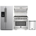 Forno 4-Piece Pro Appliance Package - 36-Inch Dual Fuel Range, Refrigerator with Water Dispenser, Wall Mount Hood with Backsplash, & 3-Rack Dishwasher in Stainless Steel FORNO