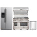 Forno 4-Piece Pro Appliance Package - 48-Inch Dual Fuel Range, Refrigerator with Water Dispenser, Wall Mount Hood with Backsplash, & 3-Rack Dishwasher in Stainless Steel FORNO