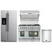 Forno 4-Piece Appliance Package - 48-Inch Gas Range, Refrigerator with Water Dispenser, Wall Mount Hood with Backsplash, & 3-Rack Dishwasher in Stainless Steel FORNO