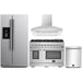 Forno 4-Piece Pro Appliance Package - 48-Inch Gas Range, Refrigerator with Water Dispenser, Wall Mount Hood, & 3-Rack Dishwasher in Stainless Steel FORNO