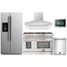 Forno 5-Piece Appliance Package - 48-Inch Dual Fuel Range, Refrigerator with Water Dispenser, Wall Mount Hood, Microwave Oven, & 3-Rack Dishwasher in Stainless Steel FORNO