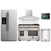 Forno 5-Piece Pro Appliance Package - 48-Inch Dual Fuel Range, Refrigerator with Water Dispenser, Wall Mount Hood, Microwave Oven, & 3-Rack Dishwasher in Stainless Steel FORNO