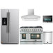 Forno 5-Piece Appliance Package - 48-Inch Gas Range, Refrigerator with Water Dispenser, Wall Mount Hood, Microwave Oven, & 3-Rack Dishwasher in Stainless Steel FORNO