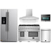 Forno 5-Piece Pro Appliance Package - 48-Inch Gas Range, Refrigerator with Water Dispenser, Wall Mount Hood, Microwave Oven, & 3-Rack Dishwasher in Stainless Steel FORNO