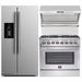 Forno 3-Piece Appliance Package - 36-Inch Dual Fuel Range, Refrigerator with Water Dispenser, & Wall Mount Hood with Backsplash in Stainless Steel FORNO