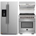 Forno 3-Piece Pro Appliance Package - 30-Inch Dual Fuel Range, Refrigerator with Water Dispenser,& Wall Mount Hood with Backsplash in Stainless Steel FORNO