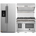 Forno 3-Piece Pro Appliance Package - 48-Inch Dual Fuel Range, Refrigerator with Water Dispenser,& Wall Mount Hood with Backsplash in Stainless Steel FORNO