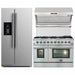 Forno 3-Piece Appliance Package - 48-Inch Gas Range, Refrigerator with Water Dispenser, & Wall Mount Hood with Backsplash in Stainless Steel FORNO