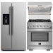 Forno 3-Piece Pro Appliance Package - 30-Inch Gas Range, Refrigerator with Water Dispenser,& Wall Mount Hood with Backsplash in Stainless Steel FORNO