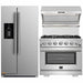 Forno 3-Piece Pro Appliance Package - 36-Inch Gas Range, Refrigerator with Water Dispenser,& Wall Mount Hood with Backsplash in Stainless Steel FORNO