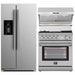 Forno 3-Piece Appliance Package - 30-Inch Gas Range with Air Fryer, Refrigerator with Water Dispenser, & Wall Mount Hood with Backsplash in Stainless Steel FORNO
