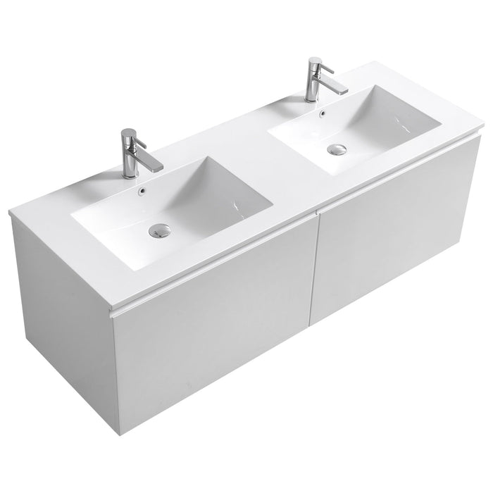 KubeBath Balli 60" Double Sink Wall Mount Modern Bathroom Vanity KubeBath