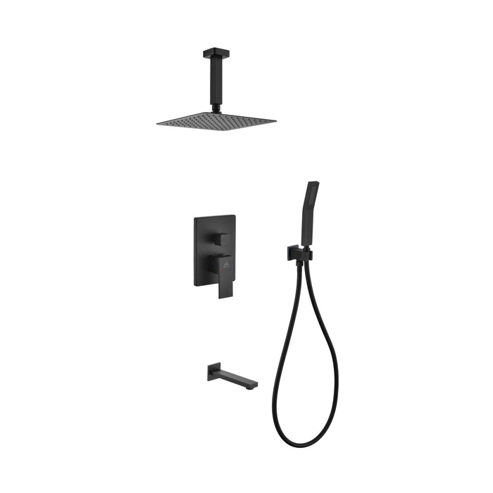KubeBath Aqua Piazza Shower Set with Ceiling Mount Square Rain Shower, Handheld and Tub Filler KubeBath