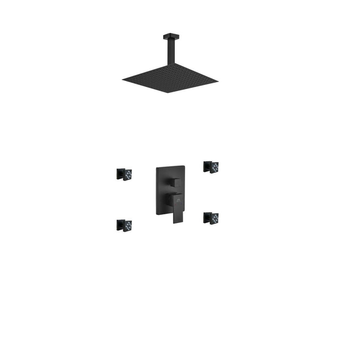 KubeBath Aqua Piazza Shower Set with Ceiling Mount Square Rain Shower and 4 Body Jets KubeBath