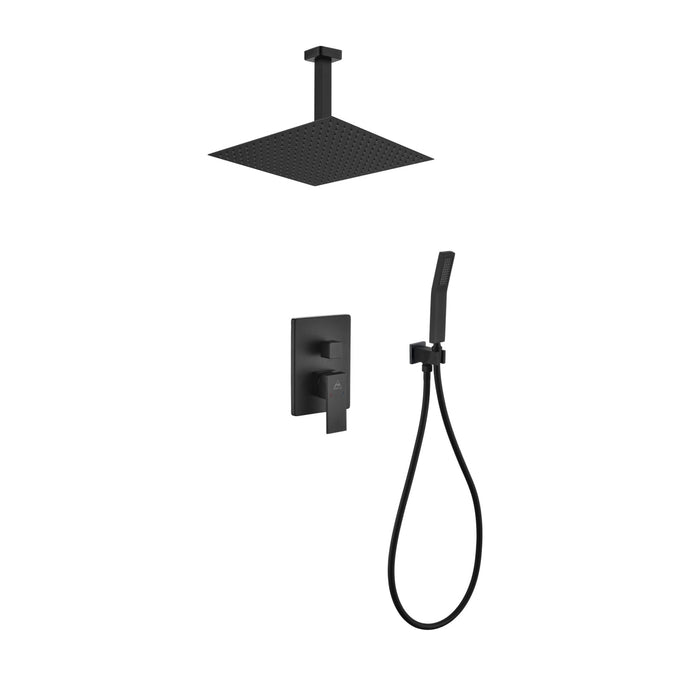 KubeBath Aqua Piazza Shower Set with Ceiling Mount Square Rain Shower and Handheld KubeBath