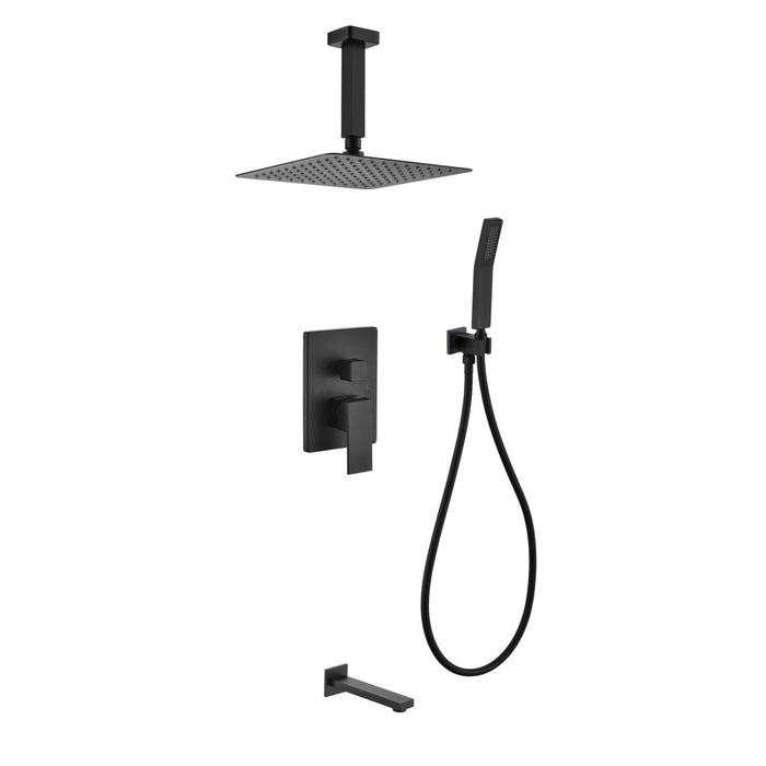 KubeBath Aqua Piazza Shower Set with Ceiling Mount Square Rain Shower, Handheld and Tub Filler KubeBath