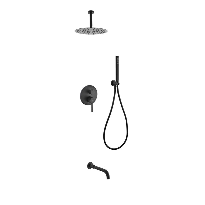 KubeBath Aqua Rondo Shower Set With Ceiling Mount, Rain Shower, Handheld and Tub Filler KubeBath