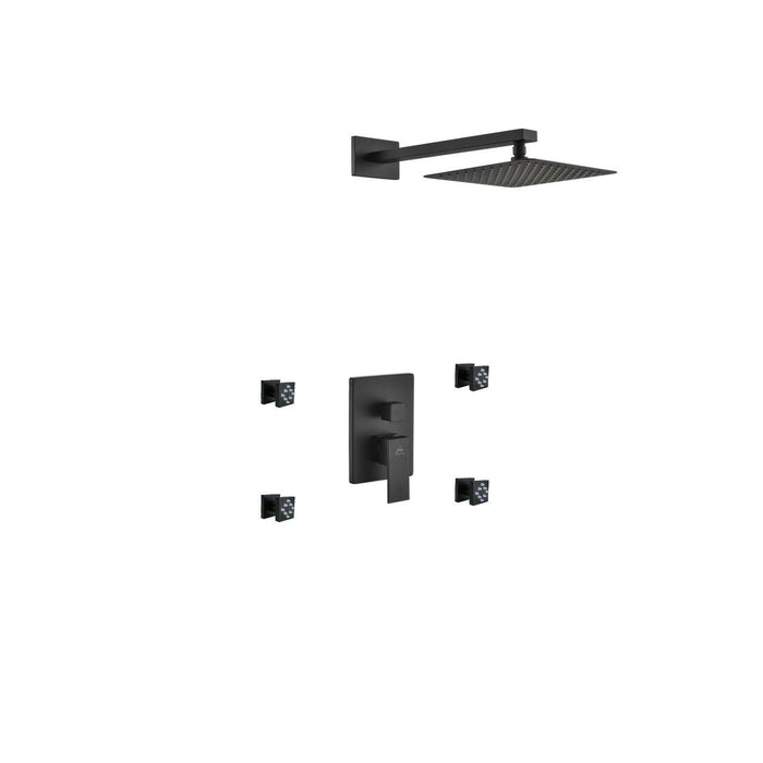 KubeBath Aqua Piazza Brass Shower Set with Square Rain Shower and 4 Body Jets KubeBath