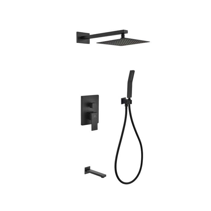 KubeBath Aqua Piazza Shower Set with Square Rain Shower, Tub Filler and Handheld KubeBath