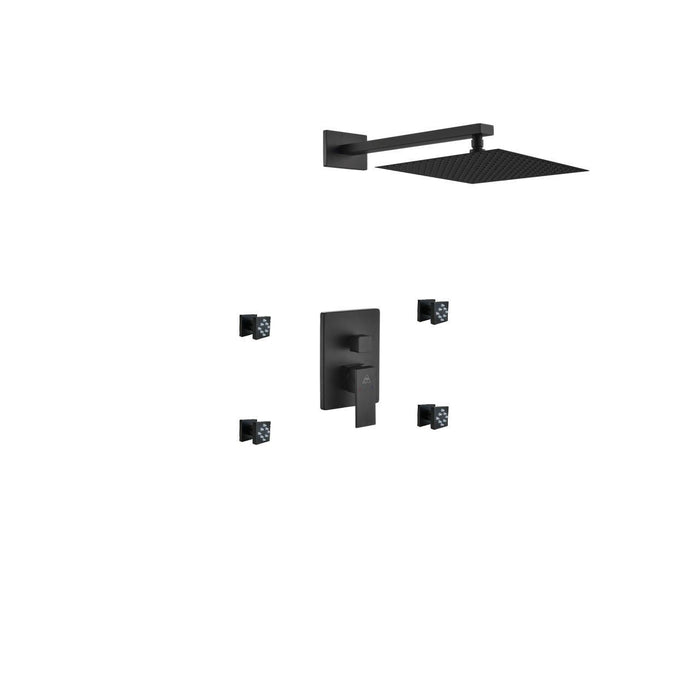 KubeBath Aqua Piazza Brass Shower Set with Square Rain Shower and 4 Body Jets KubeBath